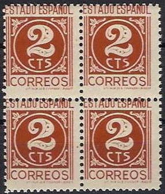 España 1938 815 Sello ** Serie Cifras 30c B4 Pie Imprenta Timbre Espagne Spain Spagna Espana Espanha